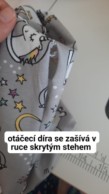 dírka pro otočení se zašívá <i>skrytýmstehem</i>