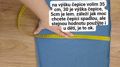 Na výšku čepice volím 35 cm, konečná výška bude 30 cm, 5 cm je lem. 