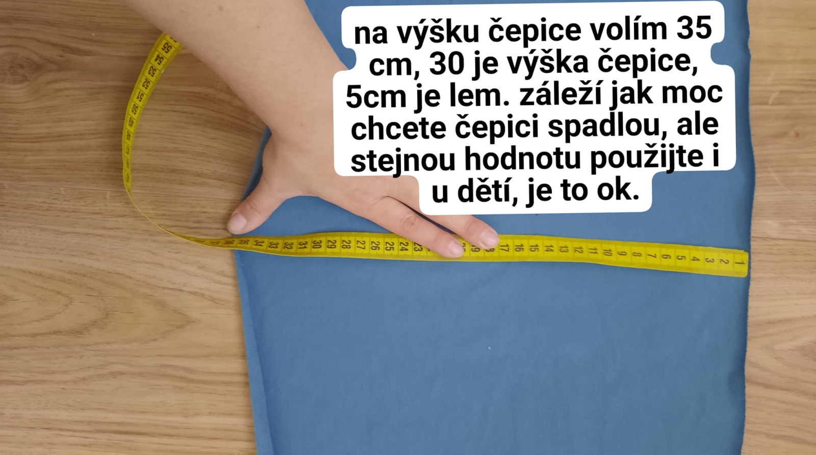 Na výšku čepice volím 35 cm, konečná výška bude 30 cm, 5 cm je lem.