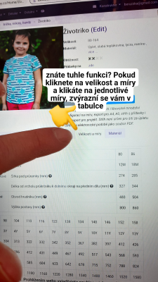 Ve sloupci VELIKOST si můžete ověřit, jak velké je tričko oproti rozměrům. 