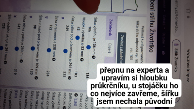 Šířku i délku trička máme vyřešenou, půjdeme tedy do záložky expert, kde si více zavřeme průkrčník. 