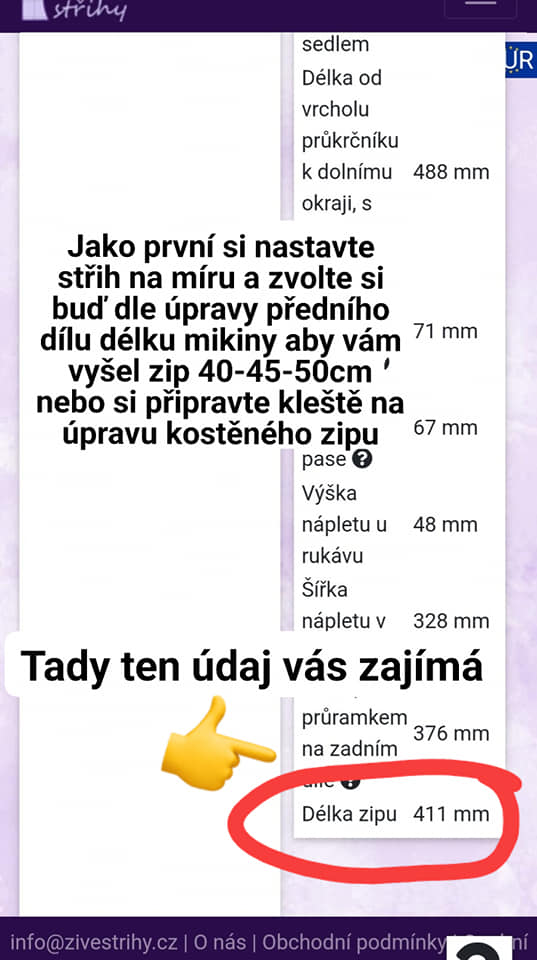 Šířku límce si volíte v kolonce expert pod : obvod průkrčníku čím víc stáhnete, tím je límec užší. Dále si střih nastavíte na míru a pokud nechcete zkracovat zip, zvolíte délku mikina takovou, aby vám délka zipu vyšla na čísla po 5ti cm. Např: 35, 40, 45