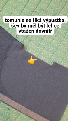 šev lehce vtáhnu do kapsy tak, aby z venku nebyl vidět. Říká se tomu <i>výpustka</i>