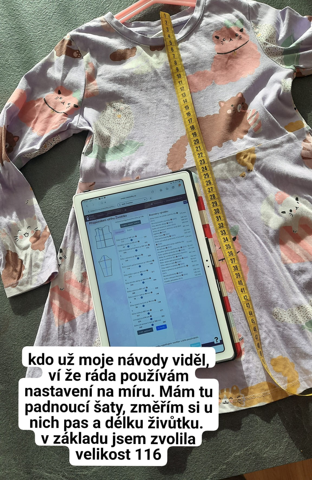 Na vytvoření šatů s řasenou sukní budu potřebovat vršek, tomu se správně říká: živůtek. Vršek šatů mohu použít z životrika, ve střihu je už předem naznačená pasová linie, kterou si v záložce expert mohu posunout. Stejně jako si mohu tričko více projmout v pase. Já si na pomoc vzala šaty dcery a naměřila si šířku v pase i délku živůtku.