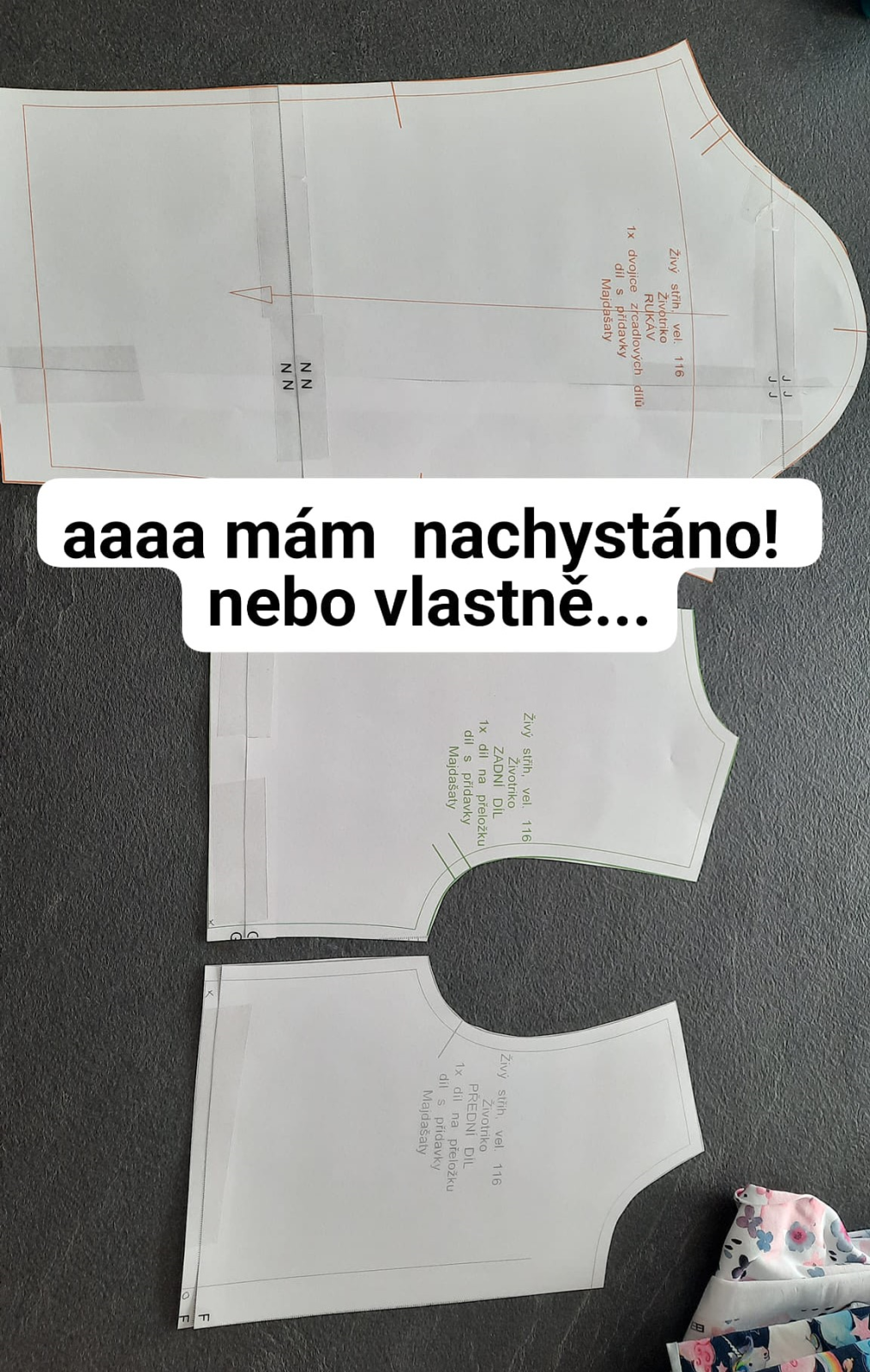 Mám nachystán přední a zadní díl a rukáv.