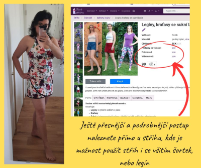 Ještě přesnější a podrobnější postup naleznete přímo u střihu, kde je možnost použít střih i se všitím šortek, nebo legín